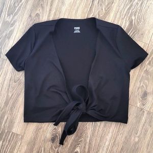 PINK black short sleeve wrap with tie